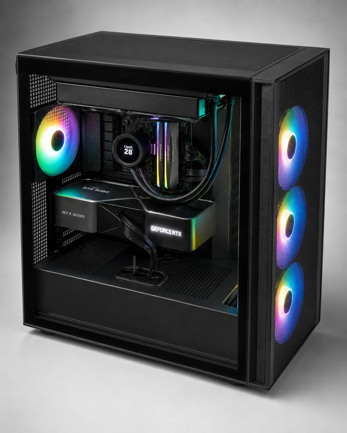 Angled view of the RTX 3090 Founders Edition AI workstation
